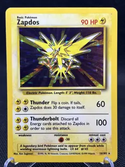 Zapdos Holo 16/102 Base Set Holo Unlimited Pokemon Card LP/NM - Image 1