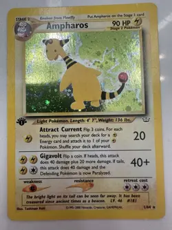 Pokemon TCG Ampharos Neo Revelation First Edition Holo Card 1/64 MP - Image 1