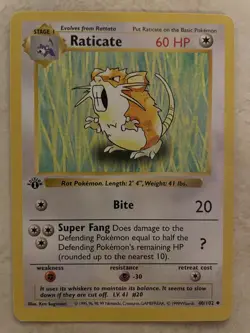 Raticate 1st Edition shadowless Pokemon TCG Base Set 40/102 Regular Uncommon - Image 1