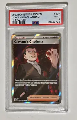 2023 POKEMON MEW EN GIOVANNI'S CHARISMA ULTRA RARE #197 PSA 9 - Image 1