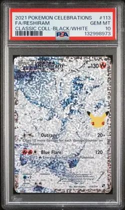 2021 Pokemon Celebrations #113 Fa/Reshiram Classic Coll-Black/White PSA 10 - Image 1