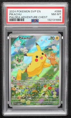 Pikachu (Paldea Adventure Chest) Holo Pokemon Scarlet & Violet Black Star PSA 8 - Image 1