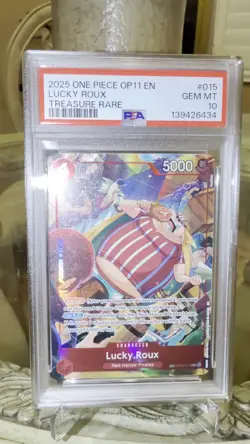 2025 ONE PIECE OP11-A FIST OF DIVINE SPEED #015 LUCKY ROUX TREASURE RARE PSA 10 - Image 2