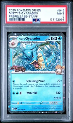 2025 Pokemon Misty's Gyarados Destined Rivals STAFF Prerelease Holo #049 PSA 9 - Image 1