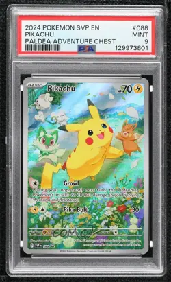 Pikachu (Paldea Adventure Chest) Holo Pokemon Scarlet & Violet Black Star PSA 9 - Image 1