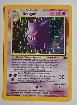 Pokemon TCG Card Gengar Holo Holographic #5/62 Fossil MP-LP - Image 1