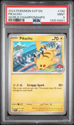 2024 POKEMON SVP EN-SV BLACK STAR PROMO WORLD CHAMPIONSHIPS #190 PIKACHU PSA 9 - Image 1
