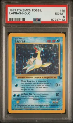 1999 Pokemon Fossil Lapras Holo PSA 6 EX MT #10 10/62 - Image 1