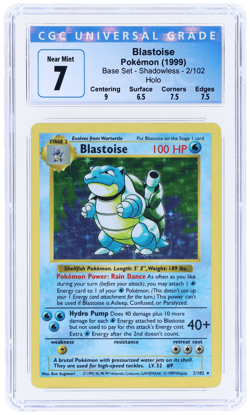 1999 Pokemon Base Set Blastoise Holo Shadowless #2 CGC 7 - Image 1