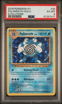 2016 Pokemon X Y Poliwrath Holo Evolutions PSA 6 EX MT #25 25/108 - Image 1