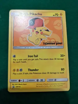 Pokemon Pikachu TCG Ash's SM 110 I Choose You Rare Pikachu Card, Sun, And Moon - Image 1