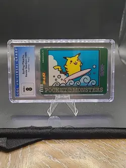Bandai 1998 Pokemon Card Sticker Sealdass Carddass, Surfing Pikachu CGC 8 - Image 1