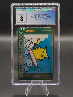 Bandai 1998 Pokemon Card Sticker Sealdass Carddass, Surfing Pikachu CGC 8 - Image 2