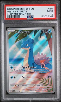2025 POKEMON DRI EN-DESTINED RIVALS ILLUSTRATION RARE #194 MISTY'S LAPRAS PSA 9 - Image 1