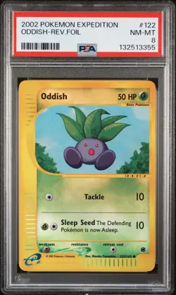 2002 POKEMON EXPEDITION #122 ODDISH-REVERSE FOIL PSA 8 - Image 1