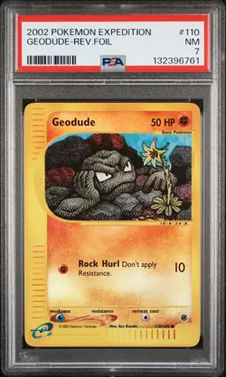 2002 POKEMON EXPEDITION #110 GEODUDE-REVERSE FOIL PSA 7 - Image 1