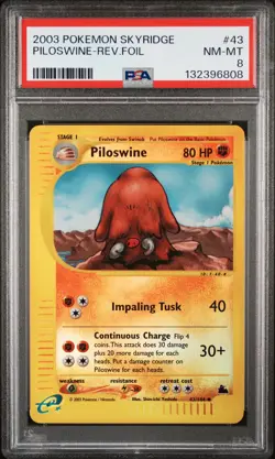 2003 POKEMON SKYRIDGE #43 PILOSWINE-REVERSE FOIL PSA 8 - Image 1