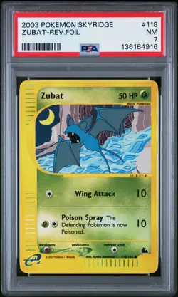 2003 POKEMON SKYRIDGE #118 ZUBAT-REVERSE FOIL PSA 7 - Image 1