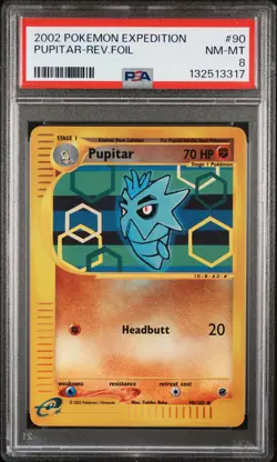 2002 POKEMON EXPEDITION #90 PUPITAR-REVERSE FOIL PSA 8 - Image 1