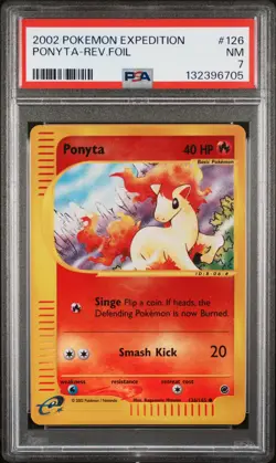 2002 POKEMON EXPEDITION #126 PONYTA-REVERSE FOIL PSA 7 - Image 1