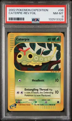 2002 POKEMON EXPEDITION #96 CATERPIE-REVERSE FOIL PSA 8 - Image 1