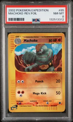 2002 POKEMON EXPEDITION #85 MACHOKE-REVERSE FOIL PSA 8 - Image 1