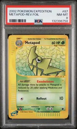 2002 POKEMON EXPEDITION #87 METAPOD-REVERSE FOIL PSA 8 - Image 1