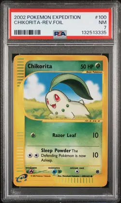 2002 POKEMON EXPEDITION #100 CHIKORITA-REVERSE FOIL PSA 7 - Image 1