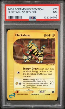 2002 POKEMON EXPEDITION #76 ELECTABUZZ-REVERSE FOIL PSA 7 - Image 1
