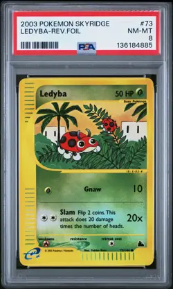 2003 POKEMON SKYRIDGE #73 LEDYBA-REVERSE FOIL PSA 8 - Image 1