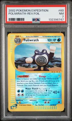 2002 POKEMON EXPEDITION #60 POLIWRATH-REVERSE FOIL PSA 7 - Image 1