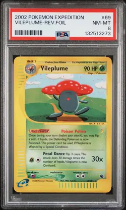2002 POKEMON EXPEDITION #69 VILEPLUME-REVERSE FOIL PSA 8 - Image 1