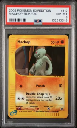 2002 POKEMON EXPEDITION #117 MACHOP-REVERSE FOIL PSA 8 - Image 1