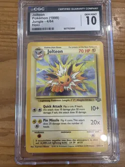 GEM MINT 10 - Pokemon TCG Jolteon Jungle Set 4/64 Holo Unlimited Holo Rare 1999 - Image 1