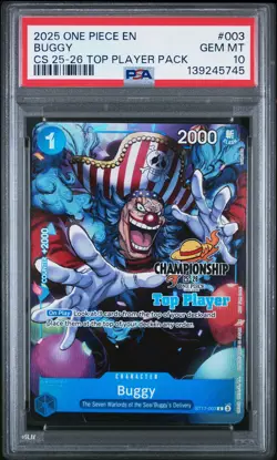 2025 ONE PIECE CHAMP 25-26 TOP PLAYER PACK #003 BUGGY PSA 10 - Image 1