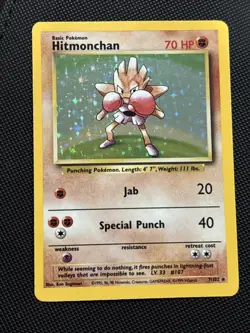 Pokemon TCG Hitmonchan Base Set Holo Unlimited Rare Card 7/102 Vintage - Image 1