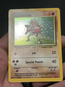 Pokemon TCG Hitmonchan Base Set Holo Unlimited Rare Card 7/102 Vintage - Image 2