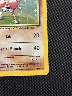 Pokemon TCG Hitmonchan Base Set Holo Unlimited Rare Card 7/102 Vintage - Image 4
