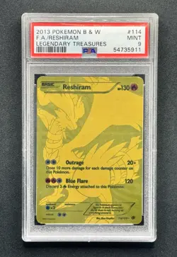 2013 Pokemon Black & White Legendary Treasures Gold Reshiram #114 PSA 9 - Image 1