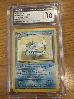 GEM MINT 10 Base Set Vaporeon Holo Rare 1999 12/64 Jungle Set Pokemon CGC Graded - Image 1