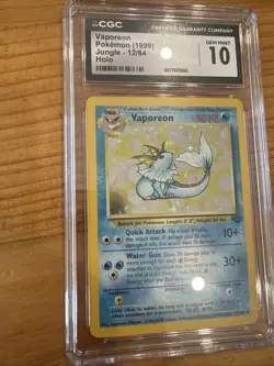 GEM MINT 10 Base Set Vaporeon Holo Rare 1999 12/64 Jungle Set Pokemon CGC Graded - Image 2