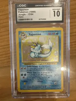 GEM MINT 10 Base Set Vaporeon Holo Rare 1999 12/64 Jungle Set Pokemon CGC Graded - Image 3