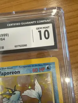 GEM MINT 10 Base Set Vaporeon Holo Rare 1999 12/64 Jungle Set Pokemon CGC Graded - Image 5