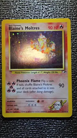 Pokemon Blaine's Moltres #1/132 Gym Heroes Holo Rare 1st Edition with Swirl - Image 1