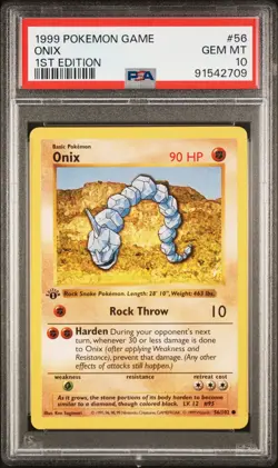 PSA 10 Onix 1st Edition Base Set Shadowless 56/102 1st Edition Pokemon Card - Image 1