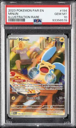 2023 POKEMON PAR EN-PARADOX RIFT ILLUSTRATION RARE #194 MINUN PSA 10 - Image 1