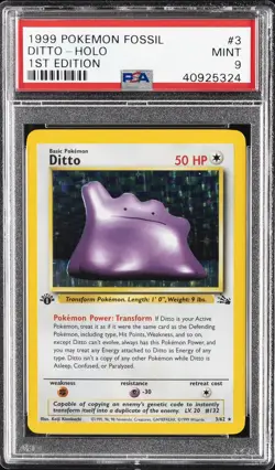 1999 POKEMON FOSSIL 1ST ED #3 DITTO-HOLO PSA 9 - Image 1