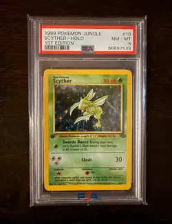 Pokemon 1999 Jungle 1st Edition Scyther Holo 10/64 PSA 8 NM-MT - Image 1