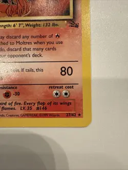 Pokemon Moltres 27/64 Fossil Unlimited Non Holo - Image 4
