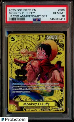 2025 One Piece EN JP 2nd Anniversary Set #015 Monkey D. Luffy PSA 10 GEM MINT - Image 1